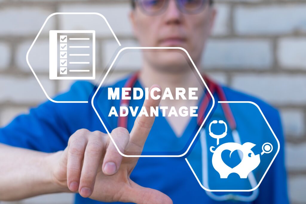 Medicare Advantage symbol with a doctor in the background