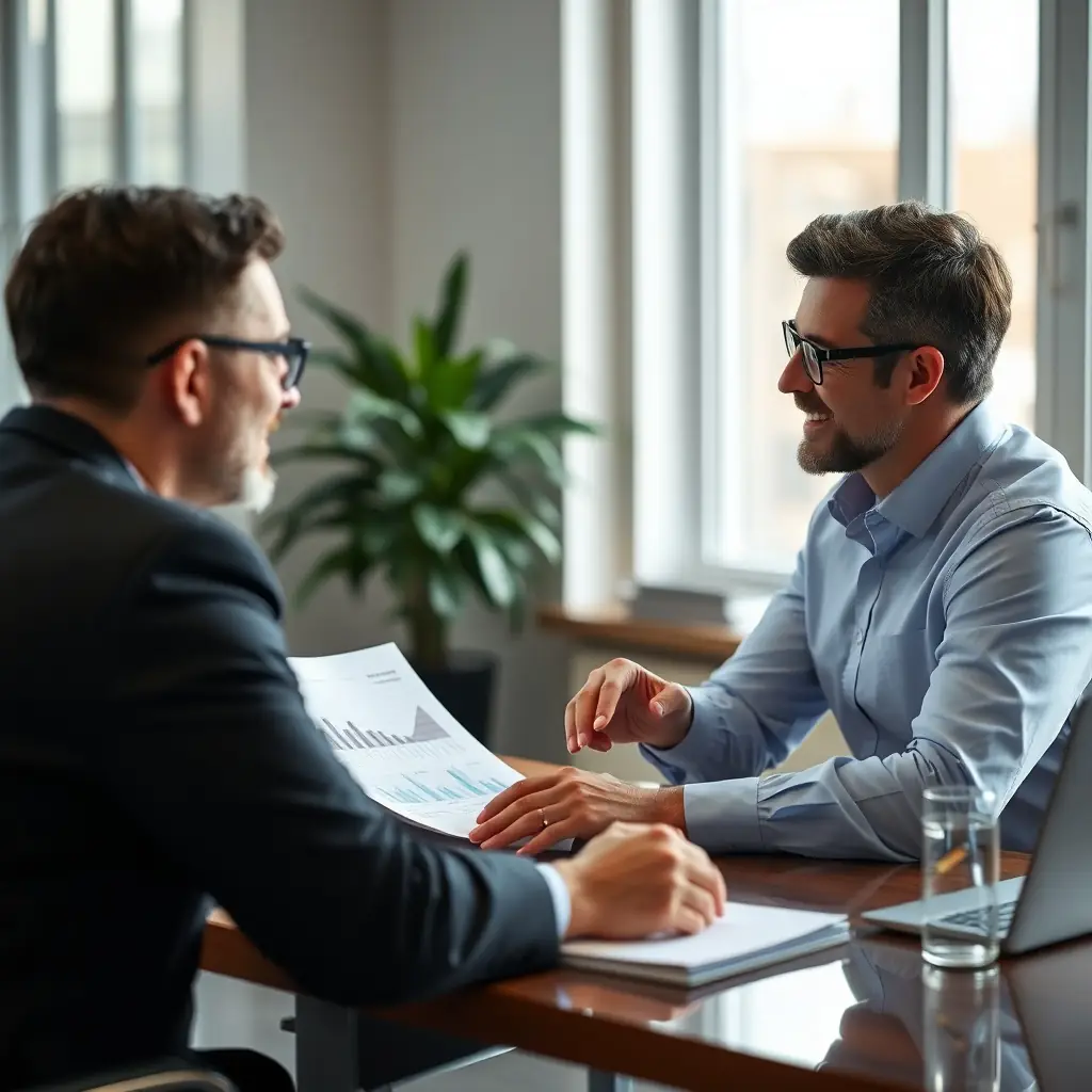 a gentleman meeting with is professional advisor reviewing his retirement plan