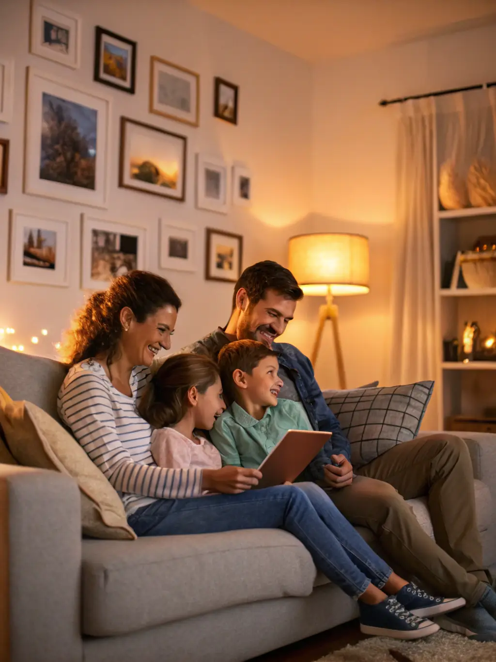 A family gathered, feeling secure, with a life insurance policy document subtly visible in the foreground, representing the peace of mind offered by Senior Health & Wealth Solutions.